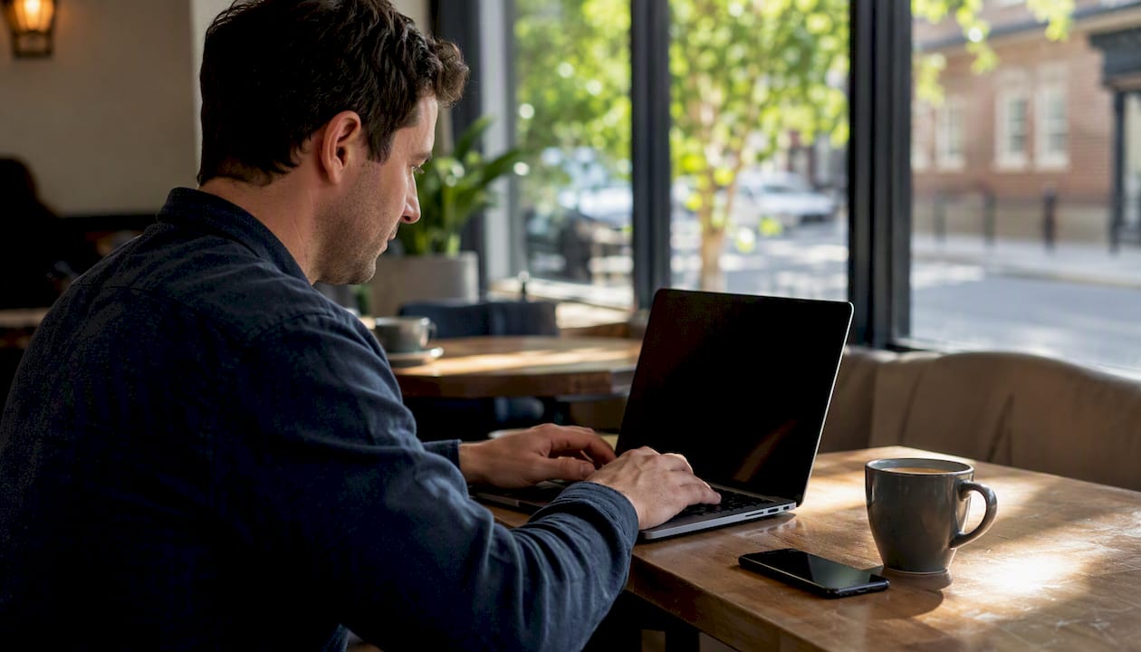 Trader checking the FCA register on a laptop